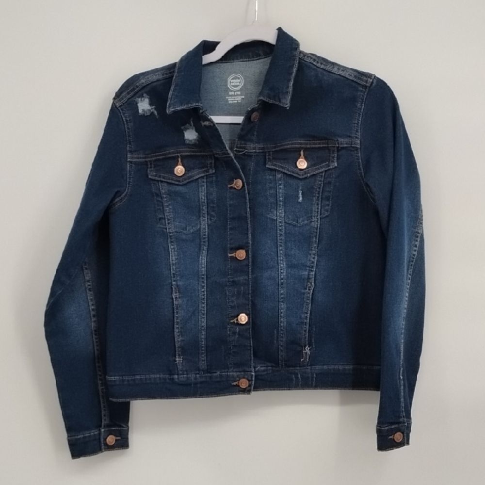 Wonder Nation Denim Jacket Dark Wash Distressed Stretchy Girls XXL 18